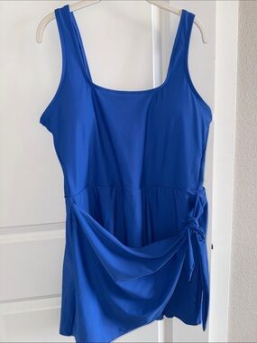 Old Navy Electric Blue One-Piece Swim Dress with Side Tie